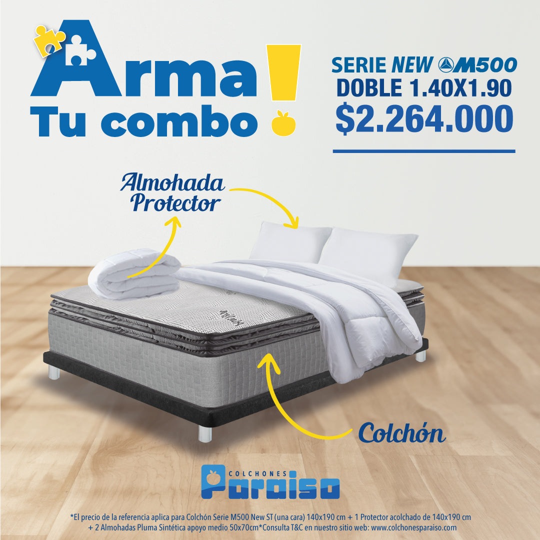 Colchón con Base Cama Queen Firmeza Media Ortopédico Doble Pillow Resortado  Confort Top 160 x 190 cm + 2 Almohada + Protector Colchones Relax COLCHONES  RELAX